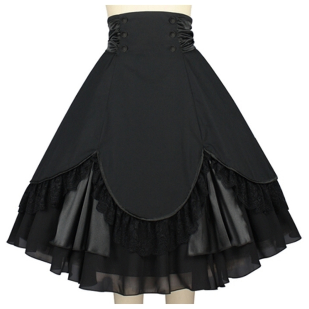 Goth Pin Up High Waist Back Bow Flare Circle Skirt